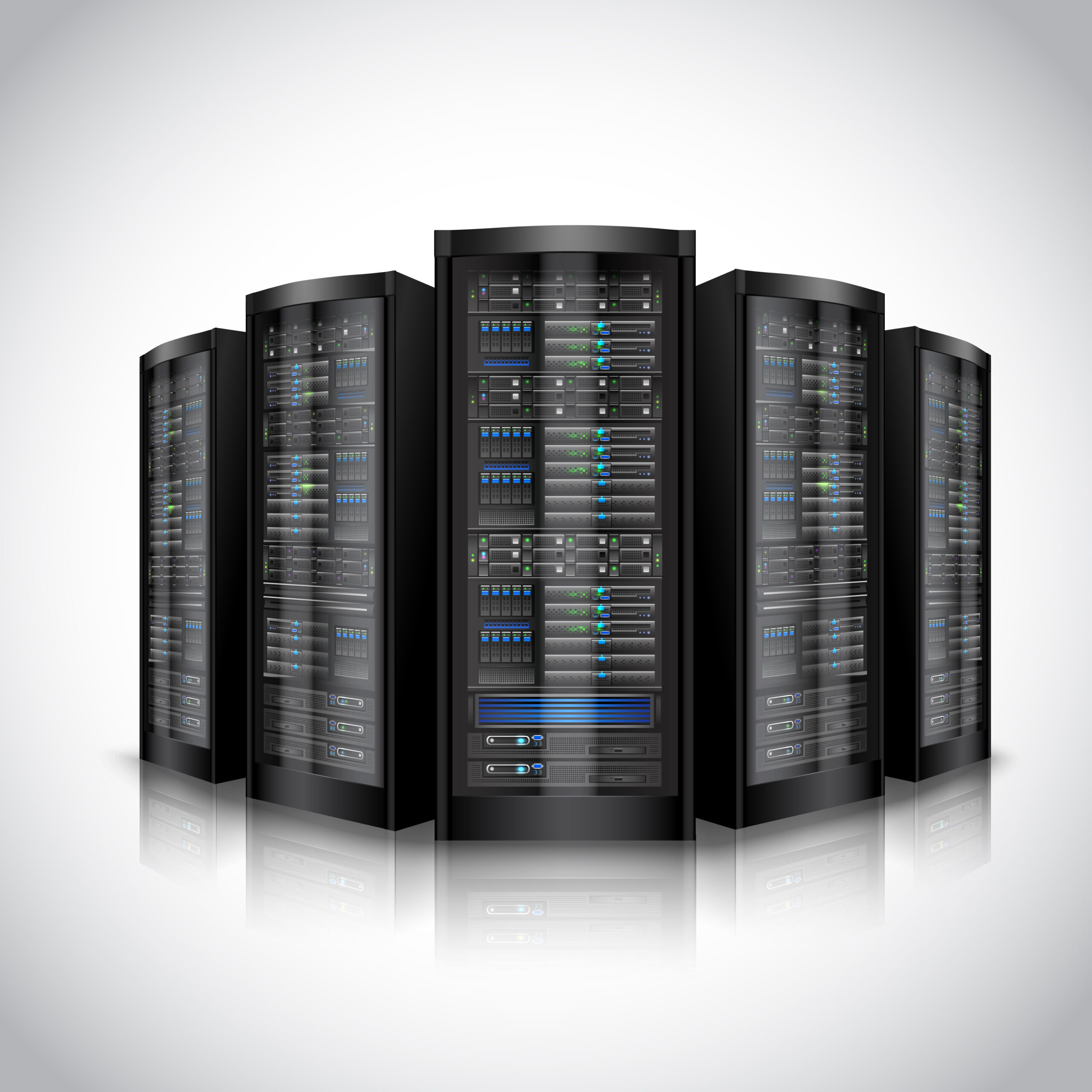 5 server banks grouped together
